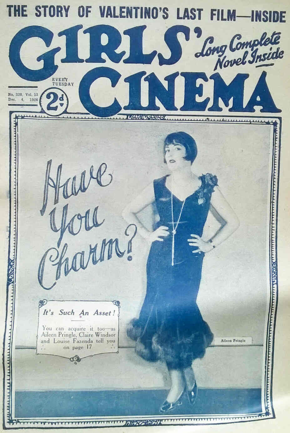 GIRLS CINEMA magazine side cover Issue 320 4 December 1926