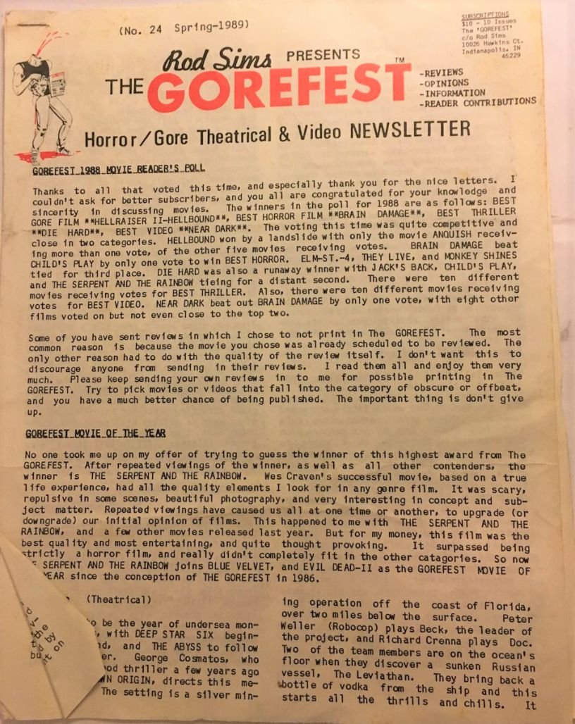 GOREFEST | THE magazine side cover Issue 24 Spring 1989