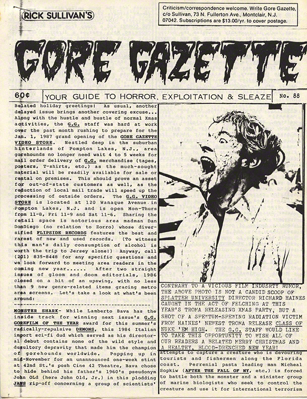 GORE GAZETTE magazine side cover Issue 88   1986
