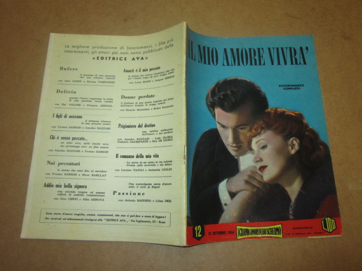 I GRANDI AMORI DELLO SCHERMO magazine side cover Issue 12 25 September 1954