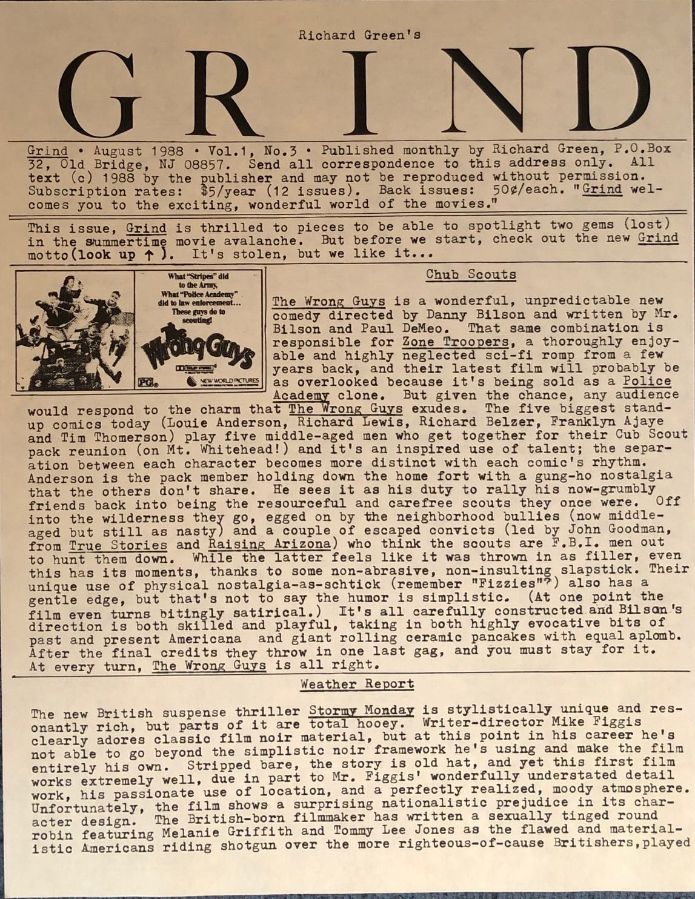 GRIND magazine side cover  Vol 1 No  3  August 1988