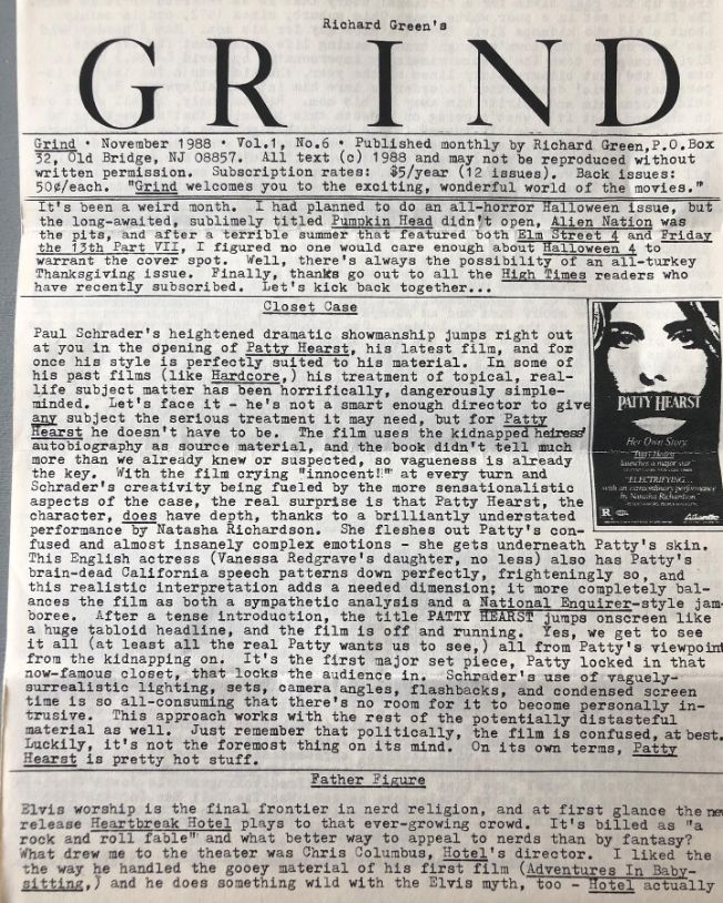 GRIND magazine side cover  Vol 1 No  6  November 1988