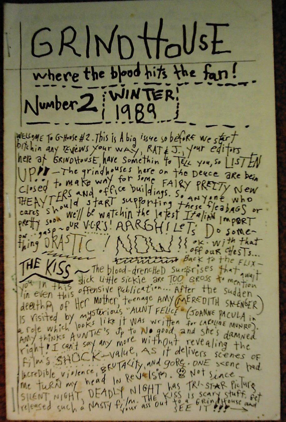 GRINDHOUSE (J.ADLER) magazine side cover Issue 2  1989