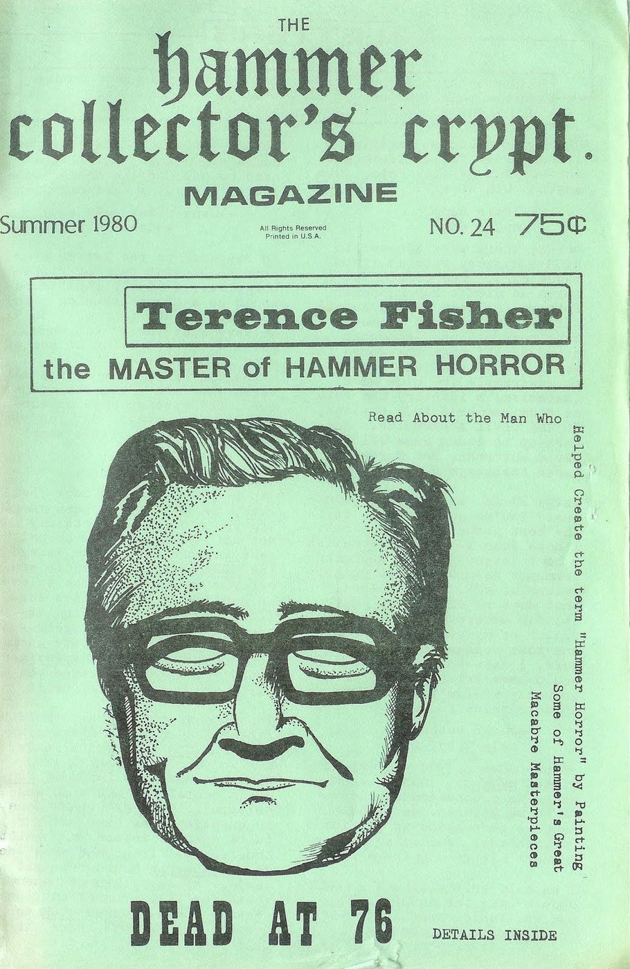 HAMMER COLLECTORS CRYPT magazine side cover Issue 24 Summer 1980