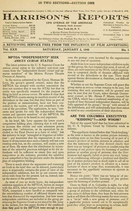 HARRISONS REPORTS magazine side cover 3 January 1948