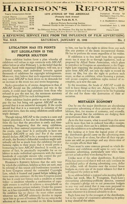 HARRISONS REPORTS magazine side cover 10 January 1948