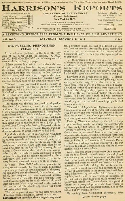 HARRISONS REPORTS magazine side cover 17 January 1948