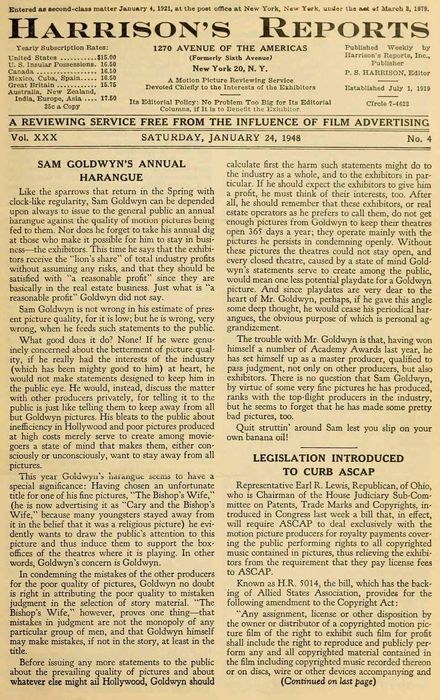 HARRISONS REPORTS magazine side cover 24 January 1948