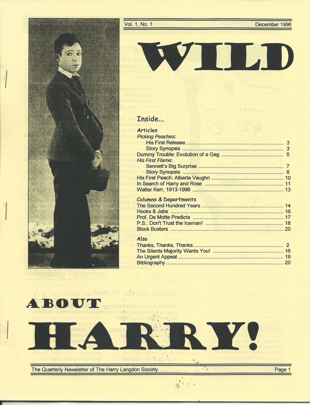 WILD ABOUT HARRY! magazine side cover Issue 1  Vol 1 No 1 December 1996
