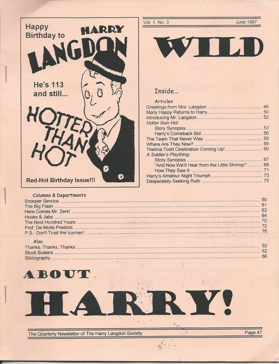 WILD ABOUT HARRY! magazine side cover Issue 3  Vol 1 No 3 June 1997