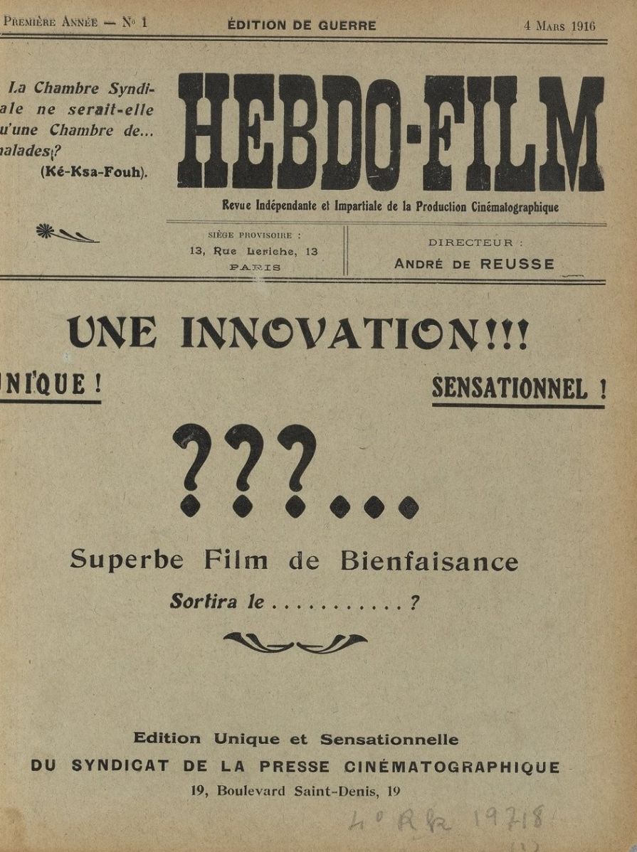 HEBDO-FILM magazine side cover Issue 1 4 March 1916