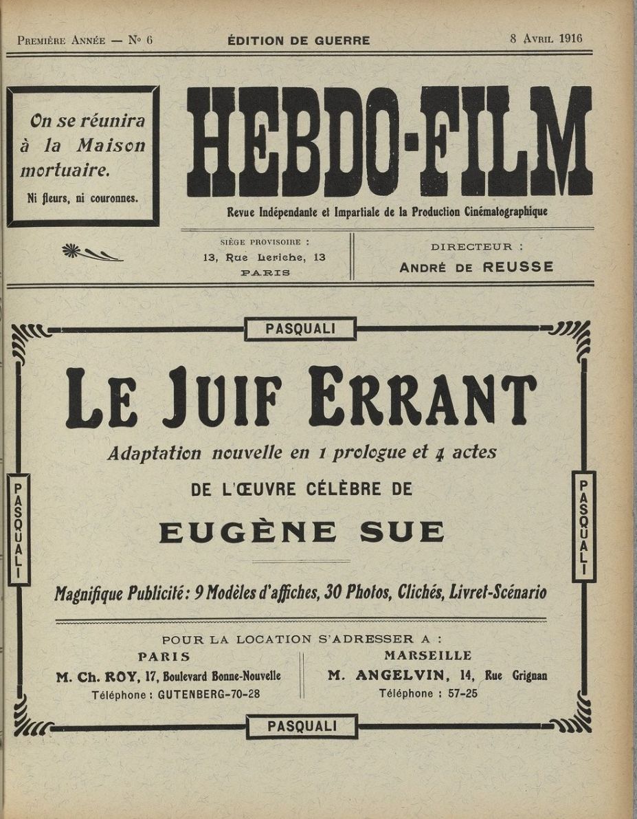HEBDO-FILM magazine side cover Issue 6 8 April 1916