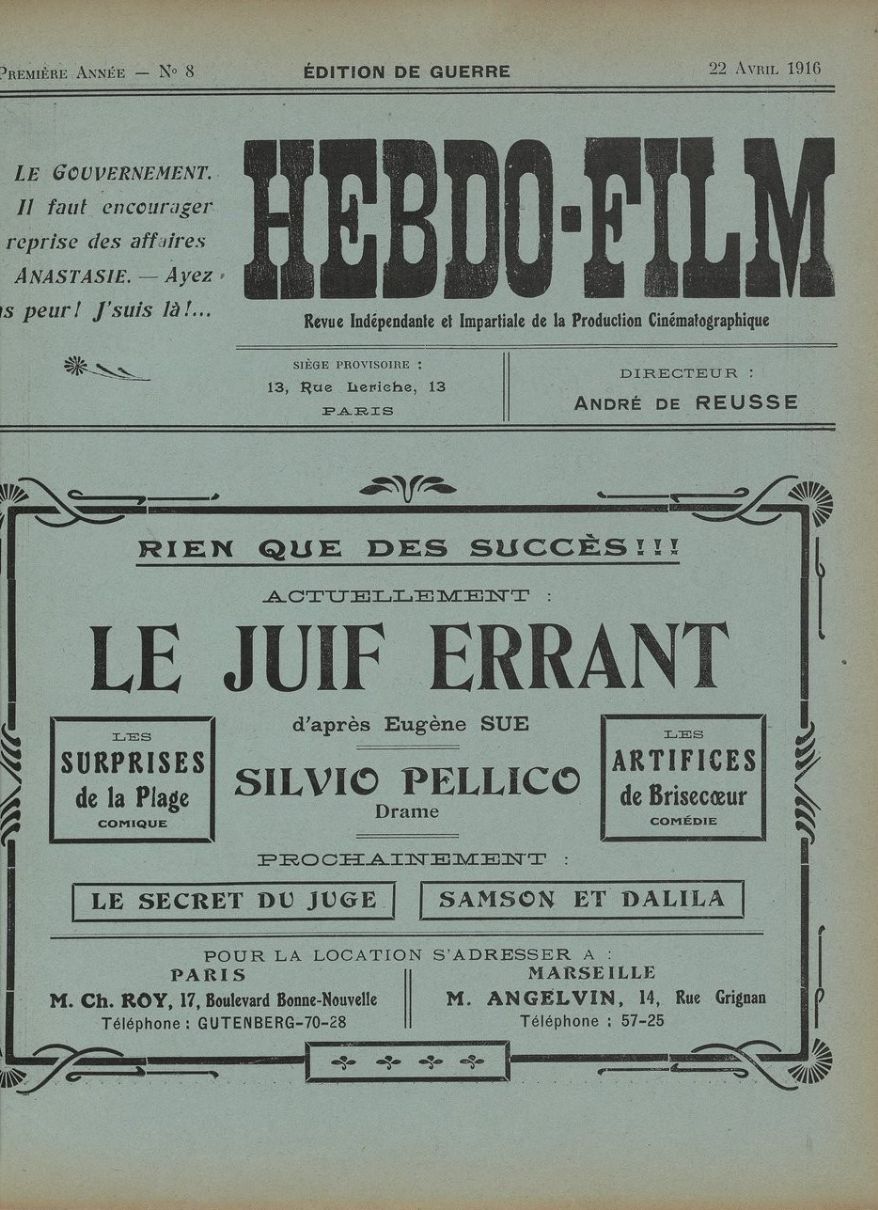 HEBDO-FILM magazine side cover Issue 8 22 April 1916
