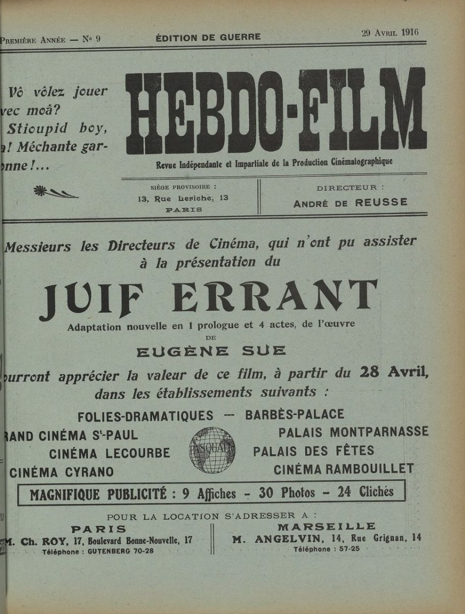 HEBDO-FILM magazine side cover Issue 9 29 April 1916