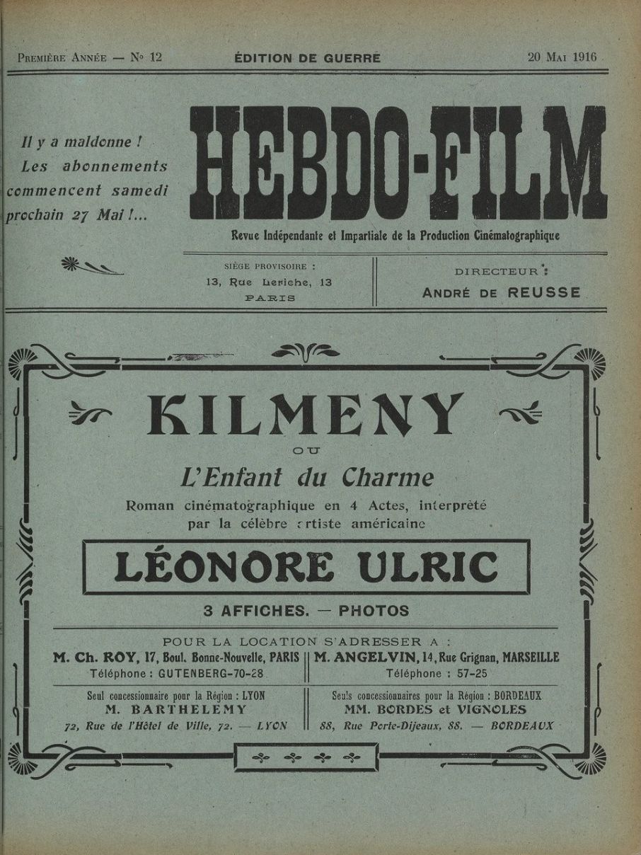 HEBDO-FILM magazine side cover Issue 12 20 May 1916