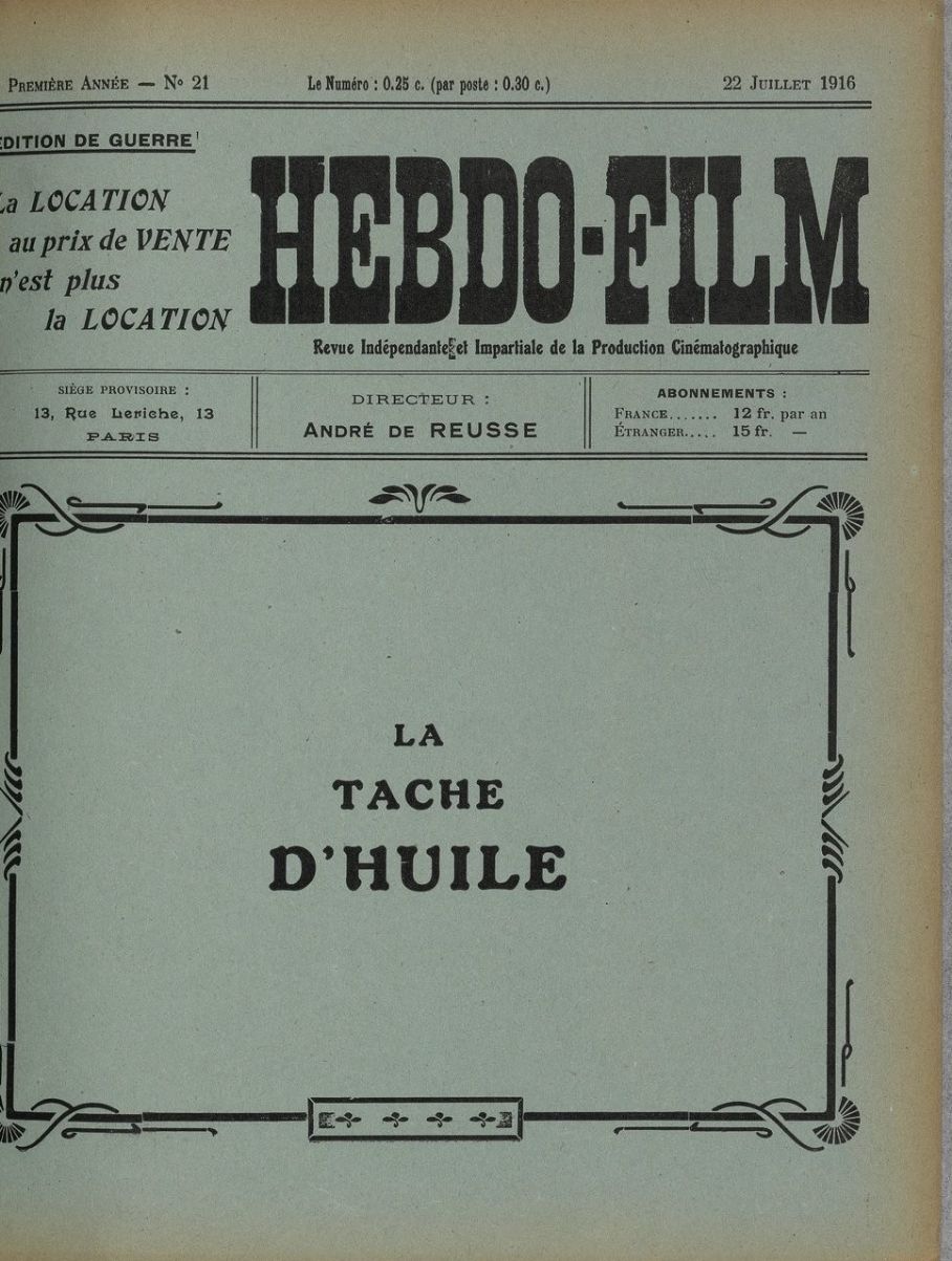 HEBDO-FILM magazine side cover Issue 21 22 July 1916