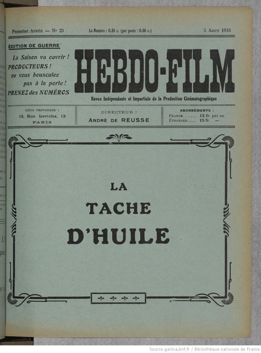 HEBDO-FILM magazine side cover Issue 23 5 August 1916
