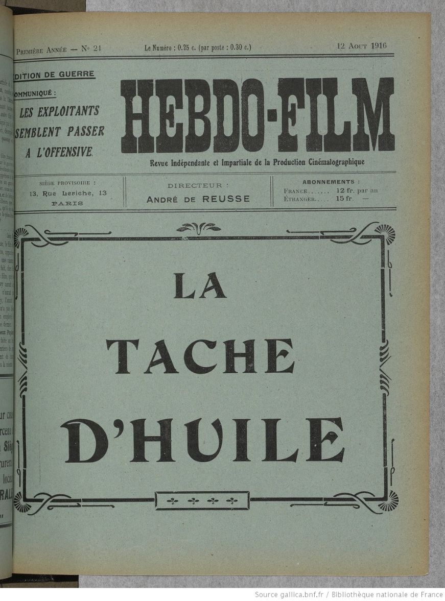 HEBDO-FILM magazine side cover Issue 24 12 August 1916