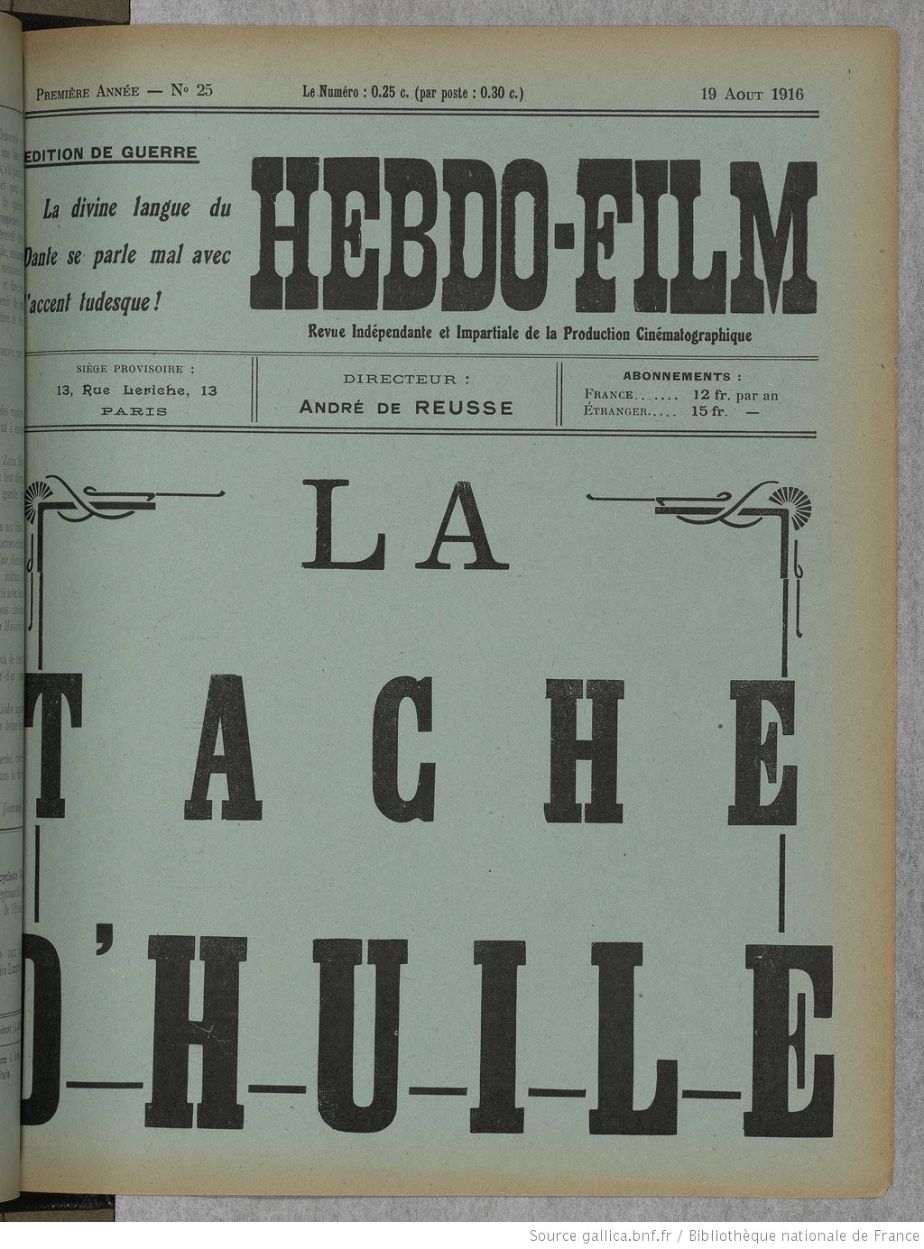 HEBDO-FILM magazine side cover Issue 25 19 August 1916