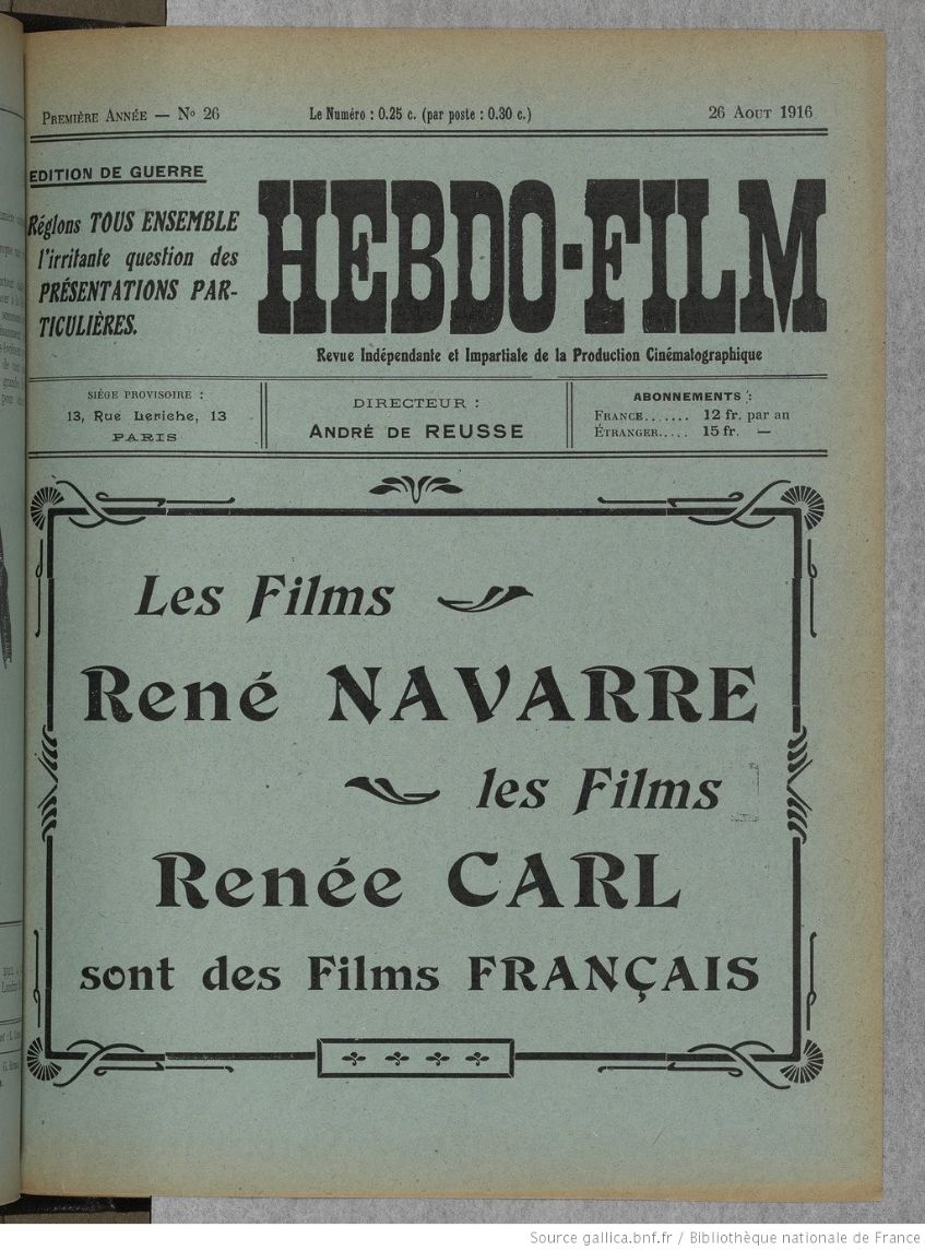 HEBDO-FILM magazine side cover Issue 26 26 August 1916