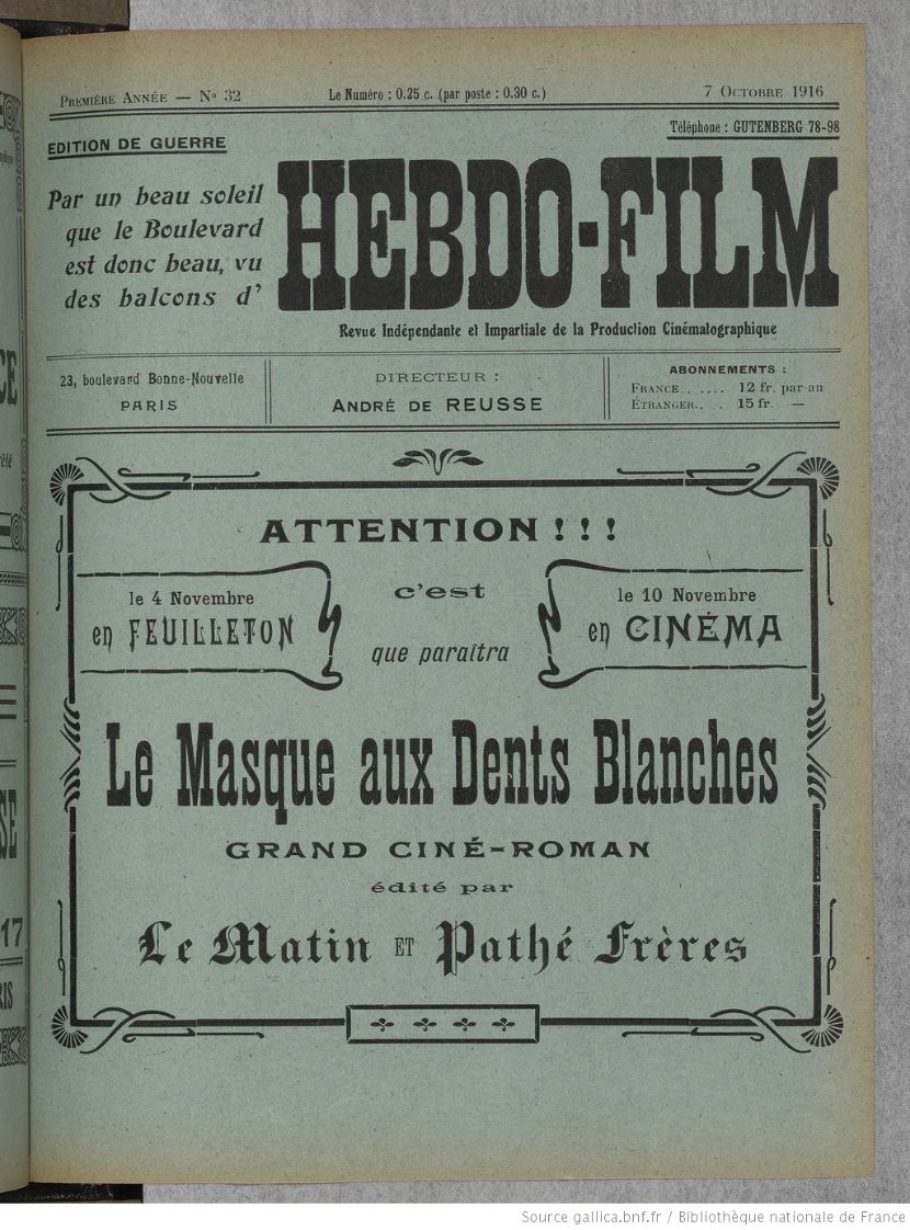 HEBDO-FILM magazine side cover Issue 32 7 October 1916