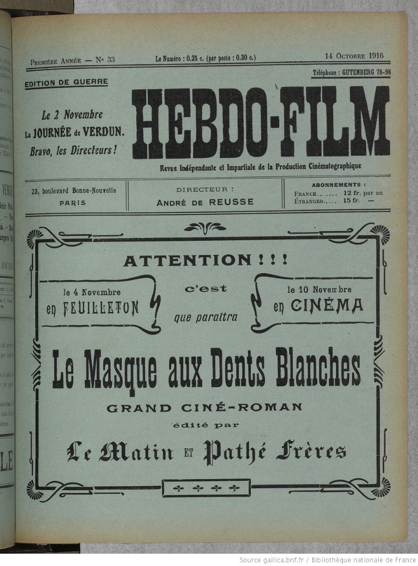 HEBDO-FILM magazine side cover Issue 33 14 October 1916