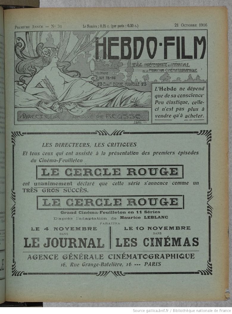 HEBDO-FILM magazine side cover Issue 34 21 October 1916