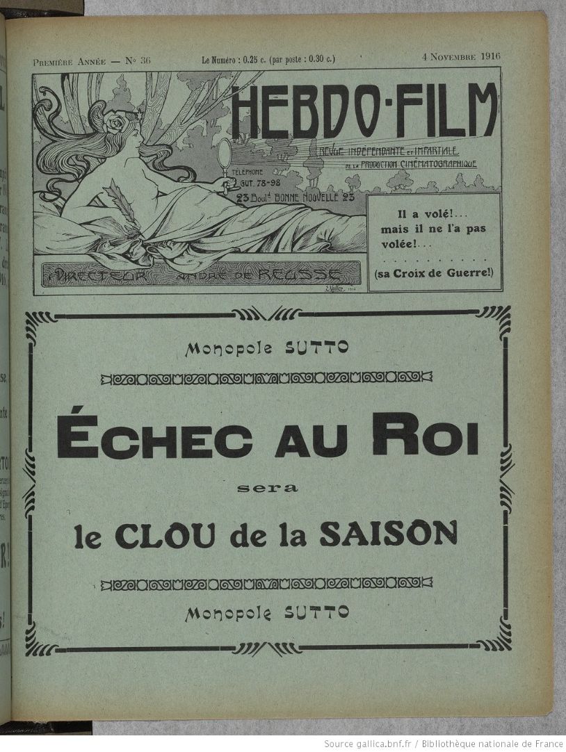HEBDO-FILM magazine side cover Issue 36 4 November 1916