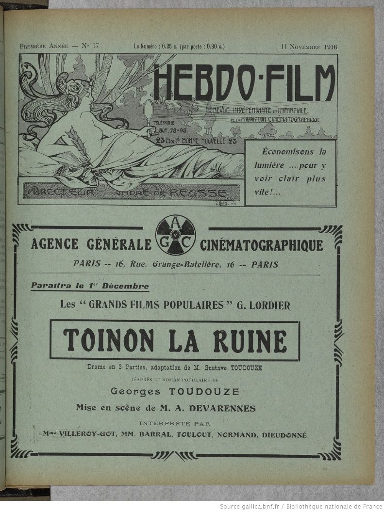 HEBDO-FILM magazine side cover Issue 37 11 November 1916
