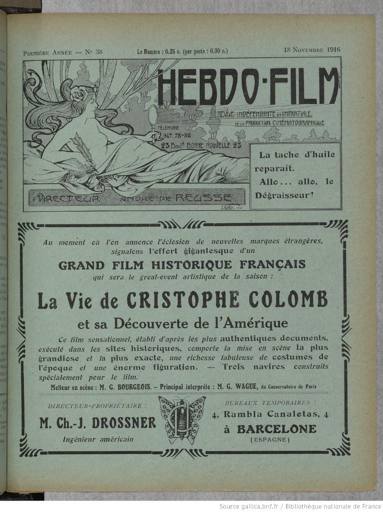 HEBDO-FILM magazine side cover Issue 38 18 November 1916