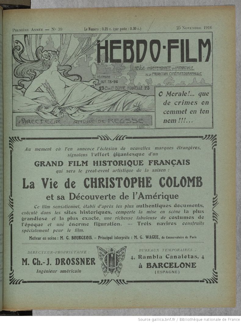 HEBDO-FILM magazine side cover Issue 39 25 November 1916
