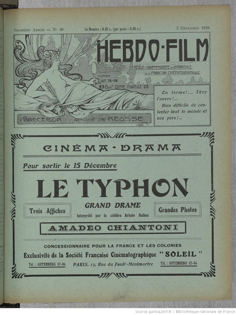 HEBDO-FILM magazine side cover Issue 40 2 December 1916