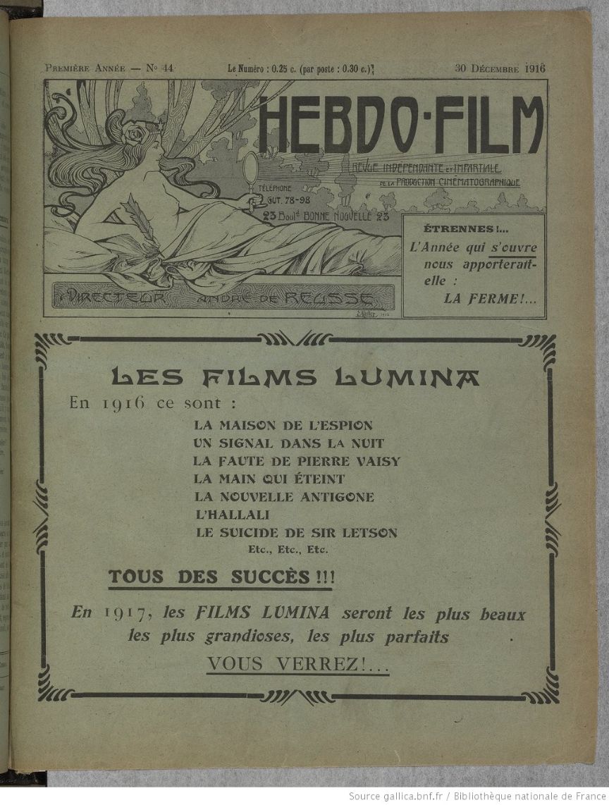 HEBDO-FILM magazine side cover Issue 44 30 December 1916