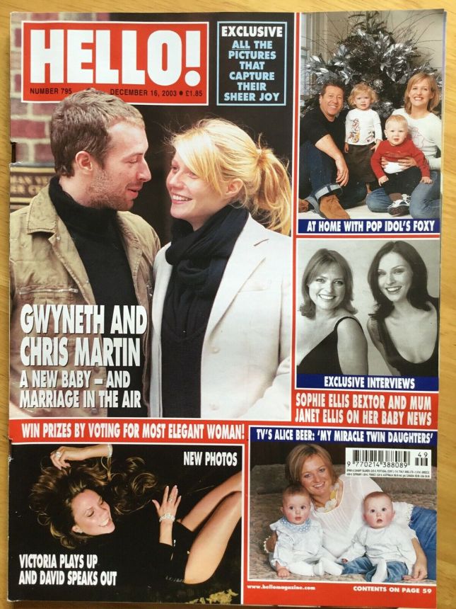 HELLO magazine side cover 16 December 2003