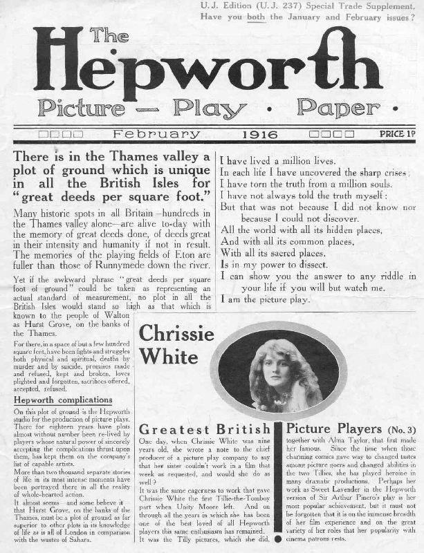 HEPWORTH PICTURE-PLAY PAPER magazine side cover February 1916