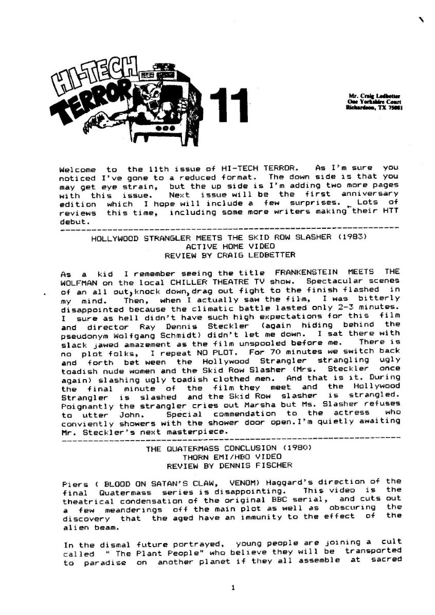 HI-TECH TERROR magazine side cover Issue 11  1986