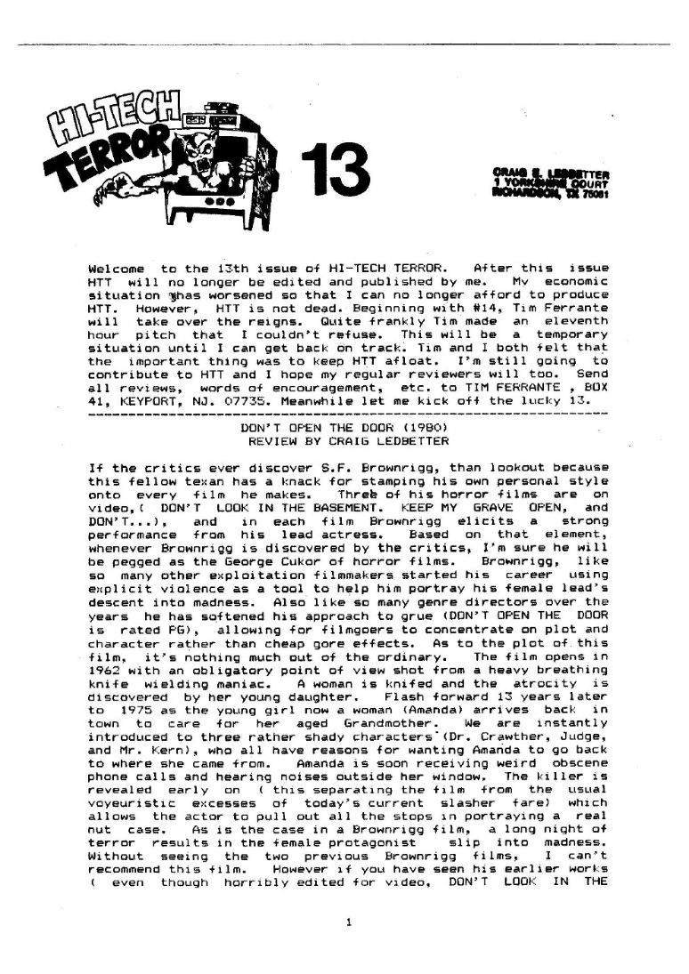 HI-TECH TERROR magazine side cover Issue 13  1986