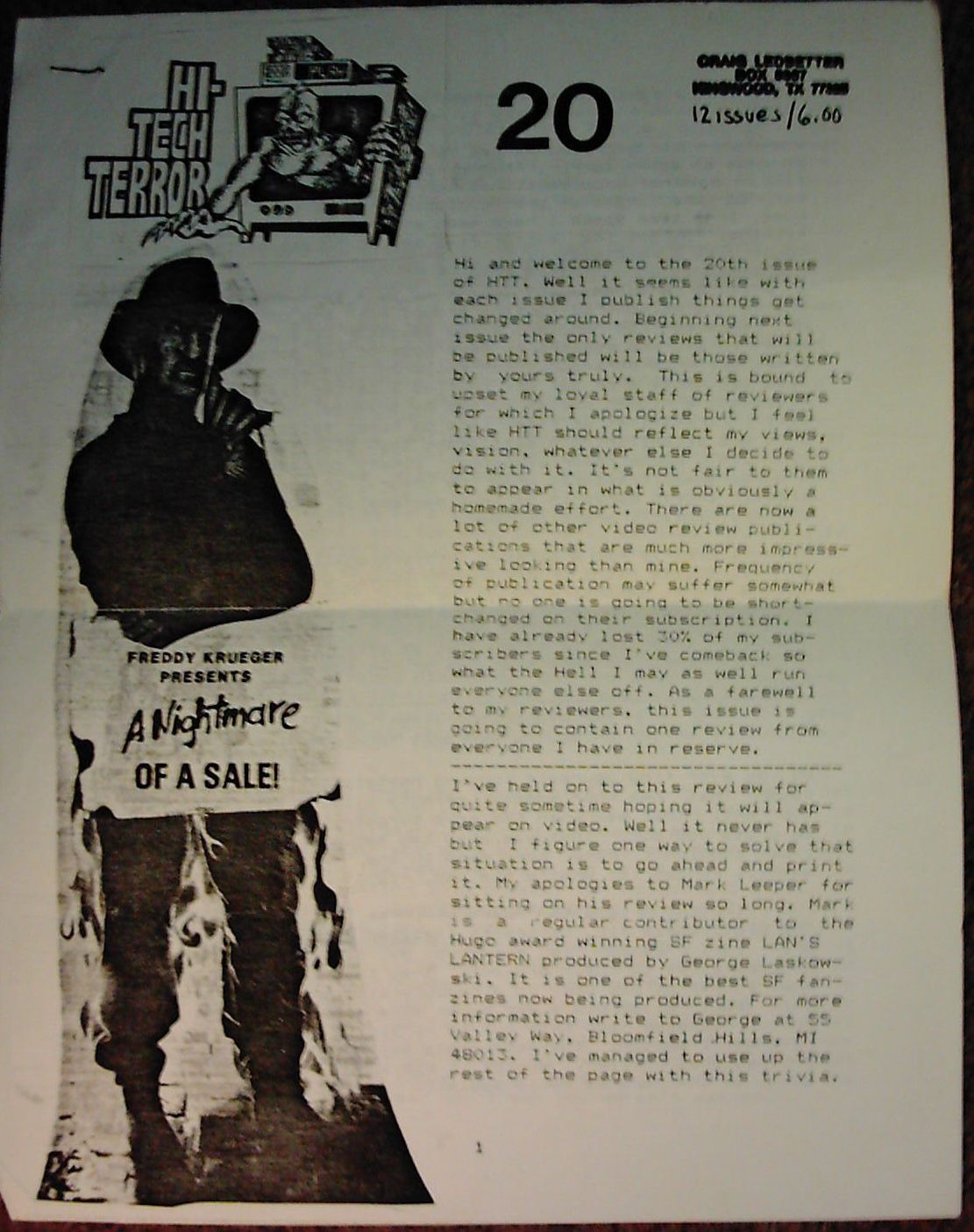HI-TECH TERROR magazine side cover Issue 20  