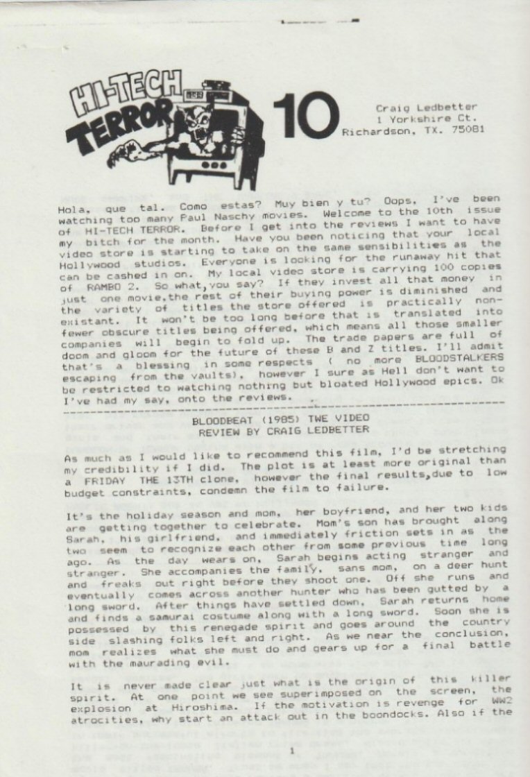 HI-TECH TERROR magazine side cover Issue 10   1985
