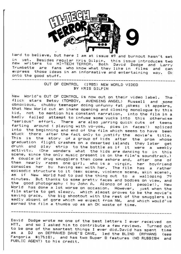 HI-TECH TERROR magazine side cover Issue 9   1985