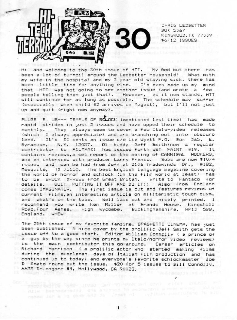 HI-TECH TERROR magazine side cover Issue 30   