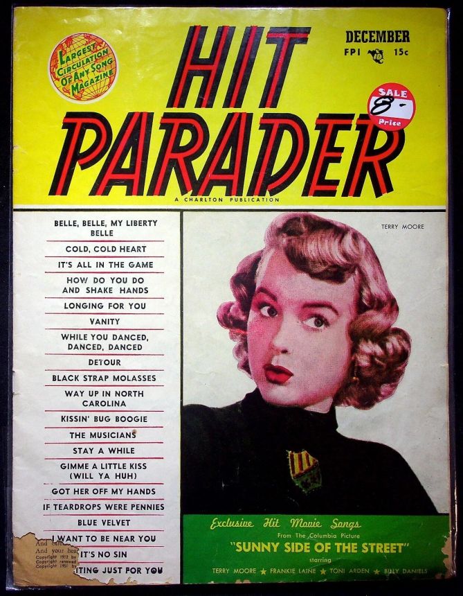HIT PARADER magazine side cover  December 1952