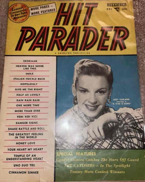 HIT PARADER magazine side cover  December 1954
