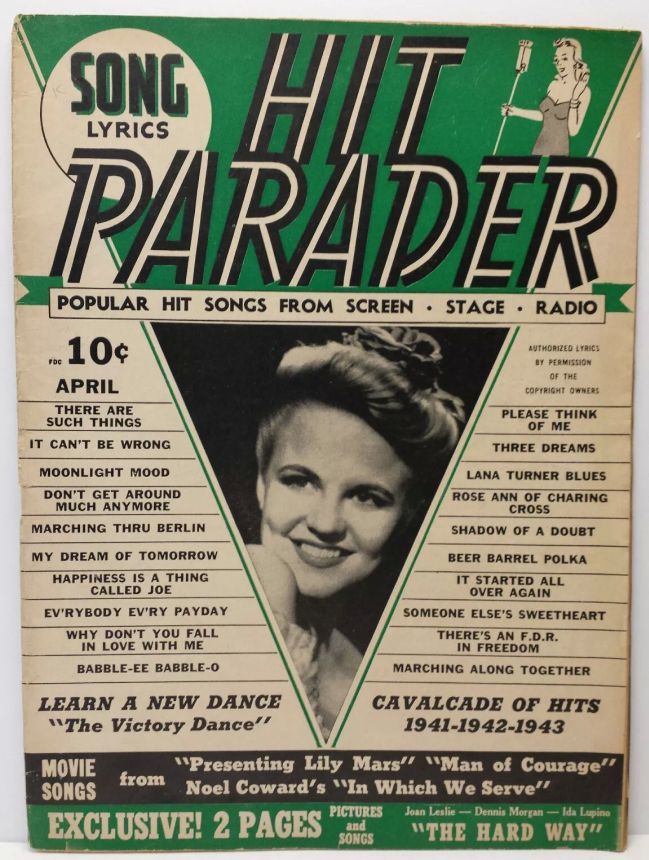 HIT PARADER magazine side cover  April 1943