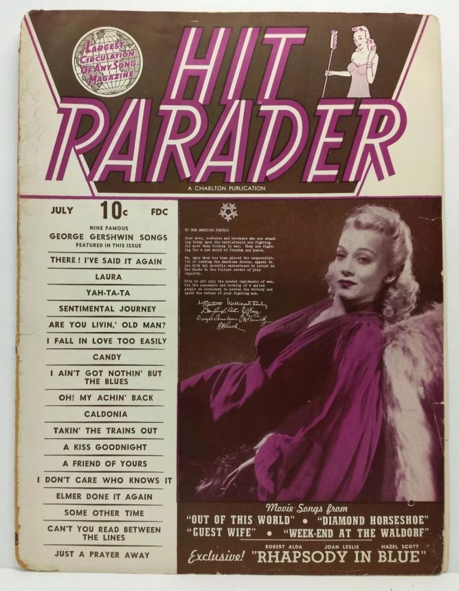 HIT PARADER magazine side cover  July 1945