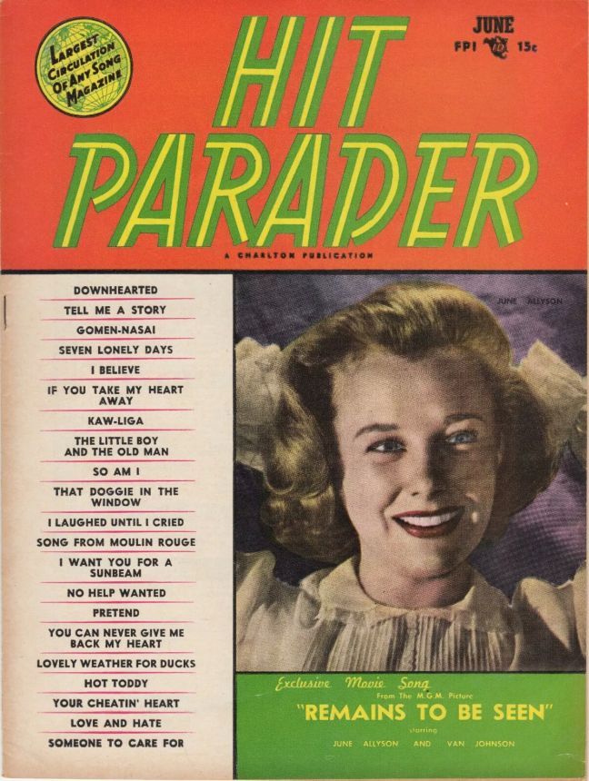 HIT PARADER magazine side cover  June 1953