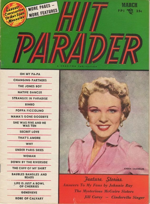 HIT PARADER magazine side cover  March 1954