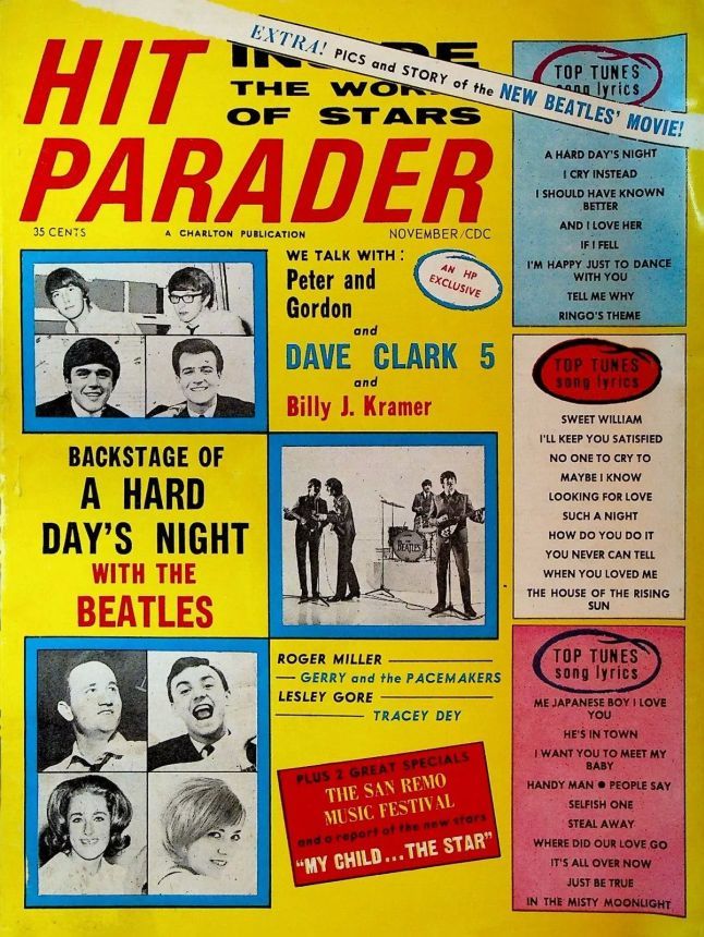 HIT PARADER magazine side cover  November 1964