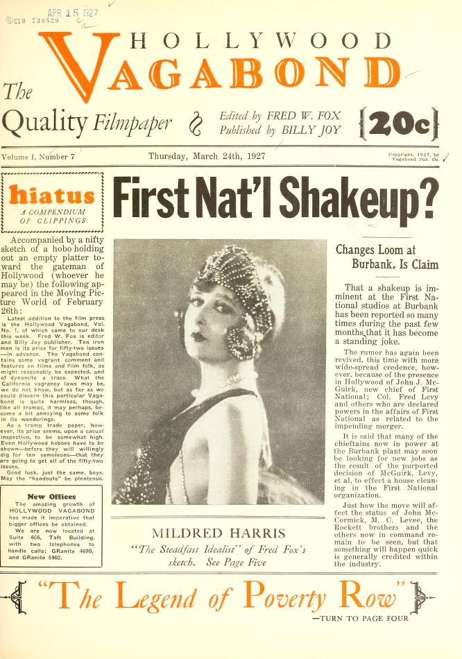 HOLLYWOOD VAGABOND magazine side cover Issue 7 24 March 1927