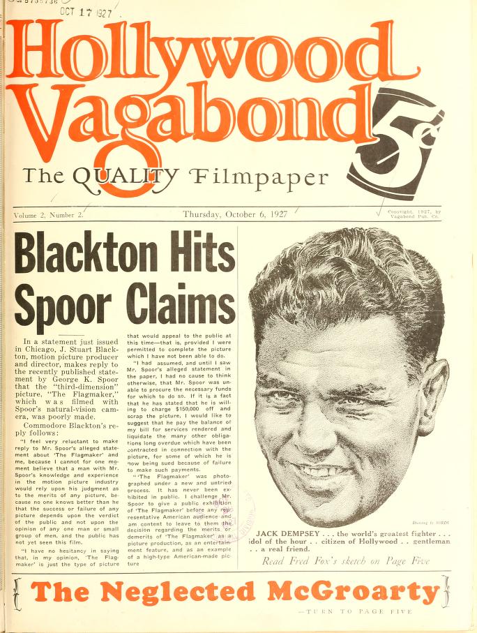 HOLLYWOOD VAGABOND magazine side cover Issue 28 6 October 1927